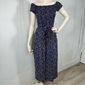 Lulus 🎀 Blue Small Floral Jumpsuit Sz S